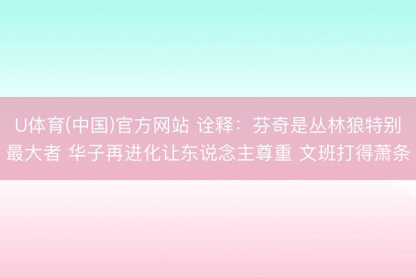 U体育(中国)官方网站 诠释：芬奇是丛林狼特别最大者 华子再进化让东说念主尊重 文班打得萧条