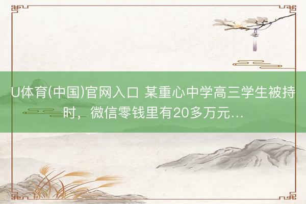 U体育(中国)官网入口 某重心中学高三学生被持时，微信零钱里有20多万元…